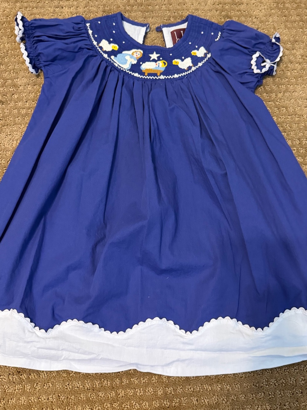 Nativity Scene Girls Smocked Embroidered Dress